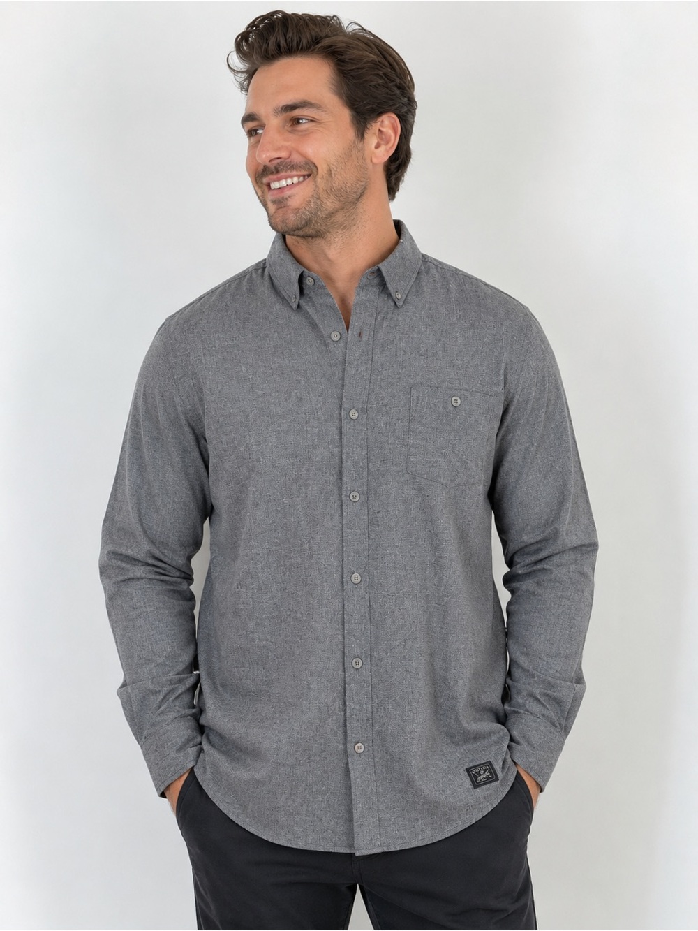 Weatherproof Gray Button-Down Long-Sleeve Shirt